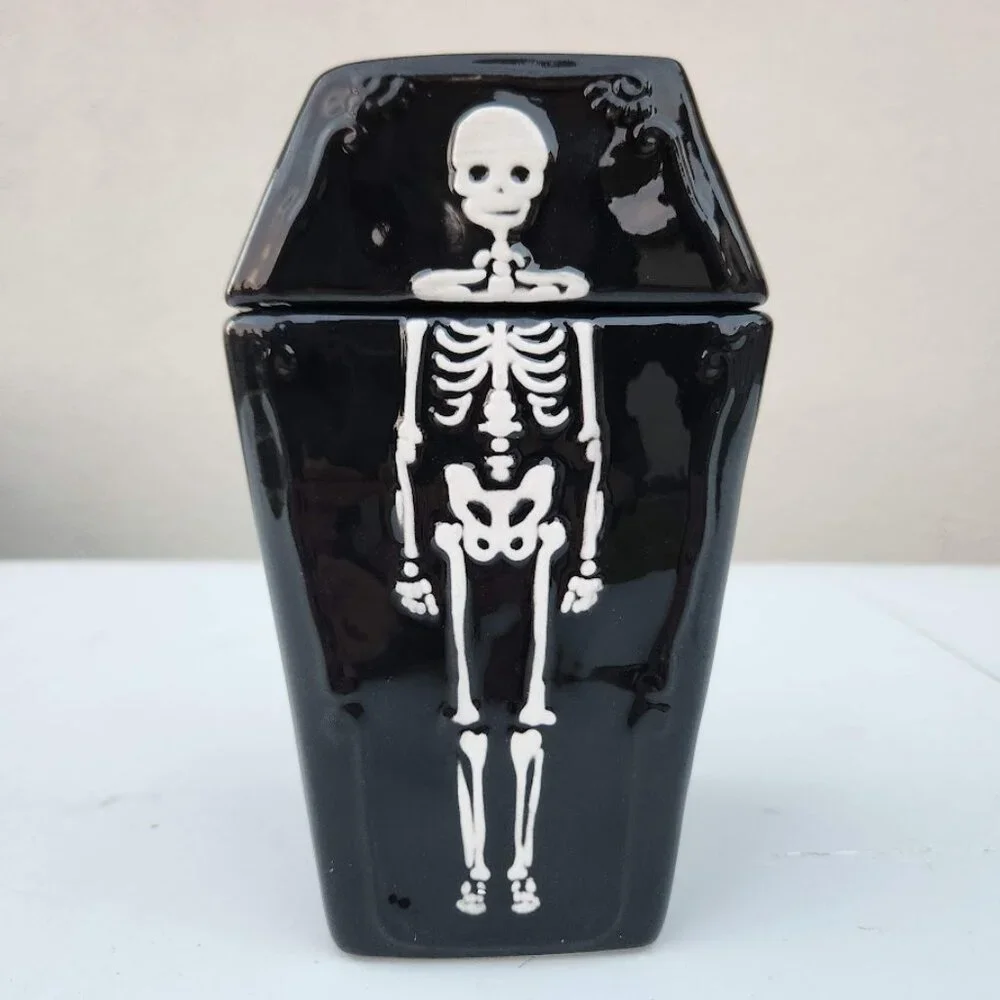 NEW Ceramic Coffin Jar Bathroom Decor Black Goth Skeleton Party Decorations Goth